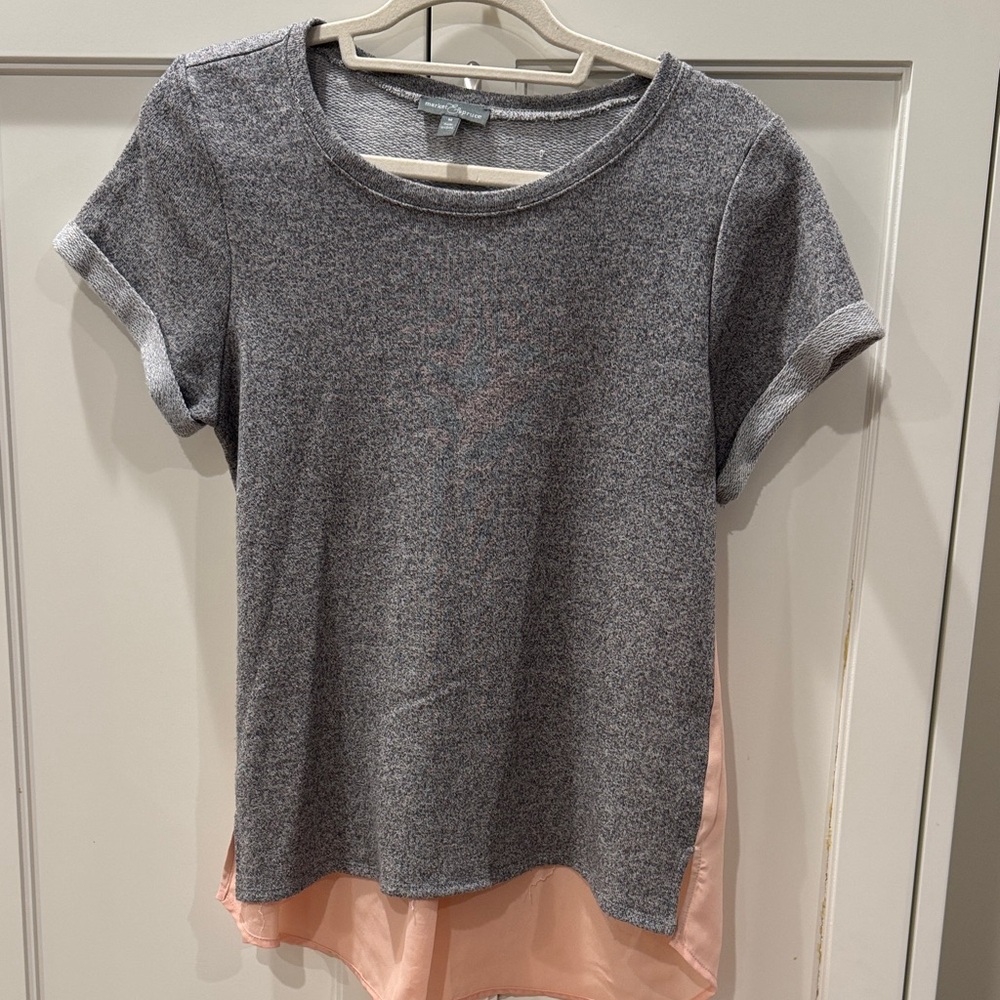 Gray and Pink Short Sleeve Top